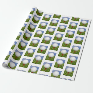 golf ball on red tee wrapping paper