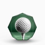 Golf Ball on Tee Award<br><div class="desc">A white golf ball on a white tee in front of a green background. Add your own text.</div>