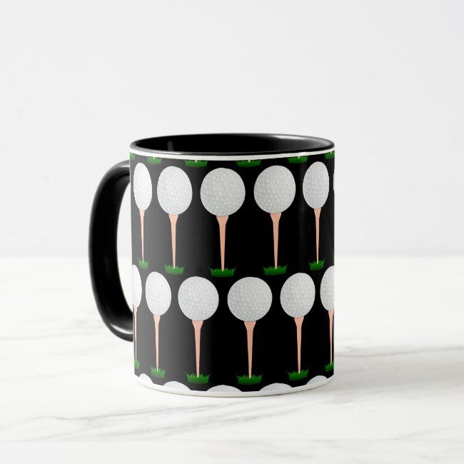 Golf Ball on Tee Black and White Pattern Mug