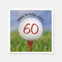 Golf ball on tee for 60th birthday napkins