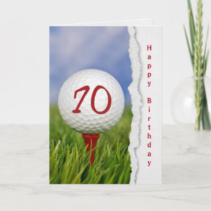 golf ball on tee for 70th birthday card