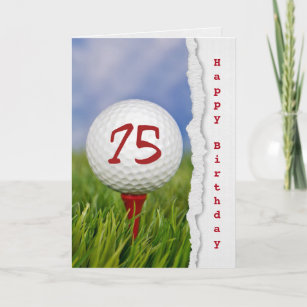 golf ball on tee for 75th birthday card