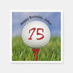 Golf ball on tee for 75th birthday napkins