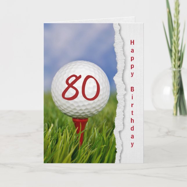 golf ball on tee for 80th birthday card (Front)