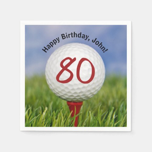 Golf ball on tee for 80th birthday napkins