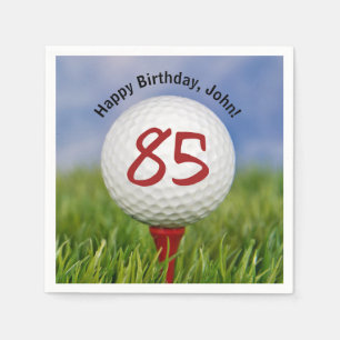 Golf ball on tee for 85th birthday napkins