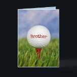 Golf Ball On Tee for Brother Card<br><div class="desc">Close up of golf ball on red tee in green grass for Brother's birthday.
Text on ball can be edited.</div>