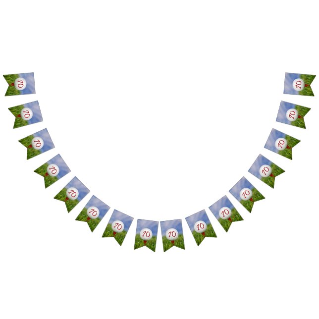 golf ball on tee in grass for 70th birthday bunting flags (All)