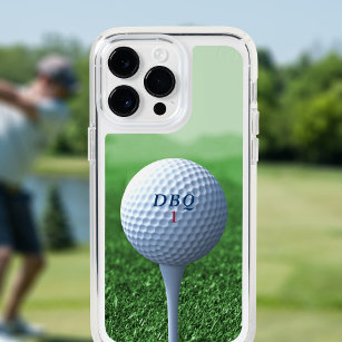 Golf Ball on Tee Modern Golfer Monogram Green Speck iPhone 14 Pro Max Case