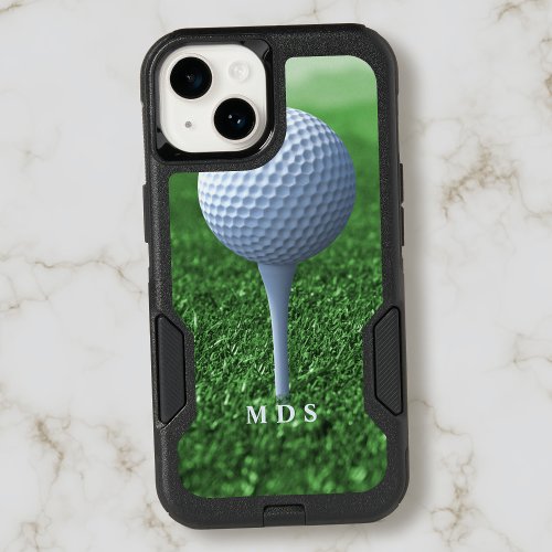 Golf Ball On Tee Modern Golfer Monogrammed OtterBox iPhone 14 Case