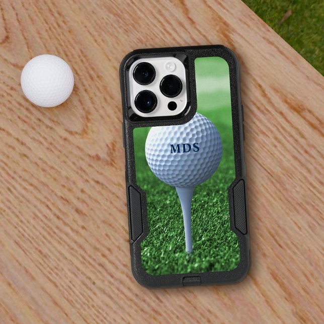Golf Ball on Tee Modern Monogram Sports Green Otterbox iPhone Case (Just add your initials)