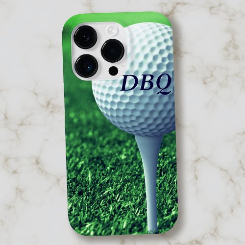 Golf Ball on Tee Modern Monogrammed Green Golfer Case_Mate iPhone 14 Pro Case