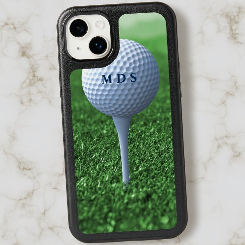 Golf Ball on Tee Monogram Golfers Green Ground iPhone 15 Plus Case