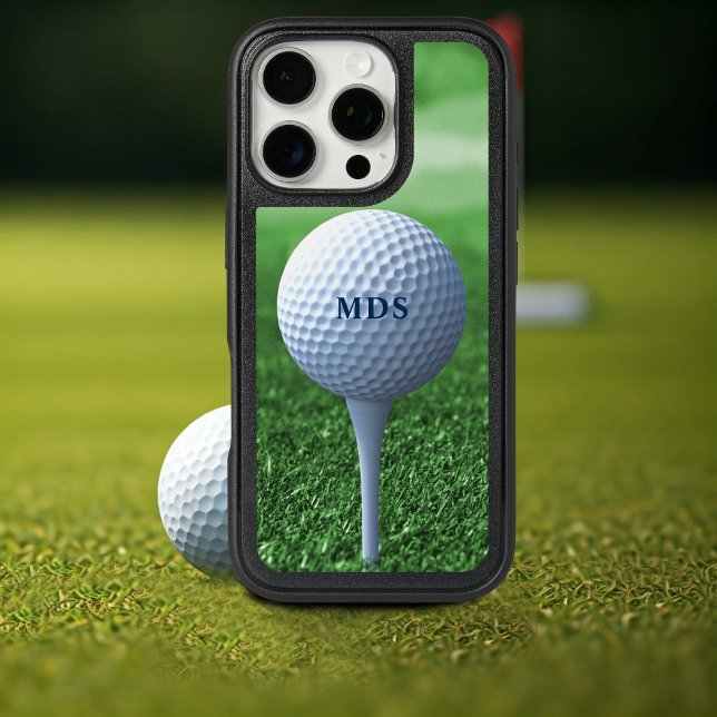 Golf Ball on Tee Monogram Golfers Green Ground Otterbox iPhone Case (Protect your phone on (and off) the golf course with this stylish and durable otterbox phone case.)