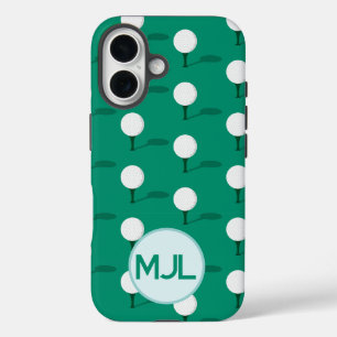 Golf Ball on Tee Pattern with Custom Monogram iPhone 16 Case