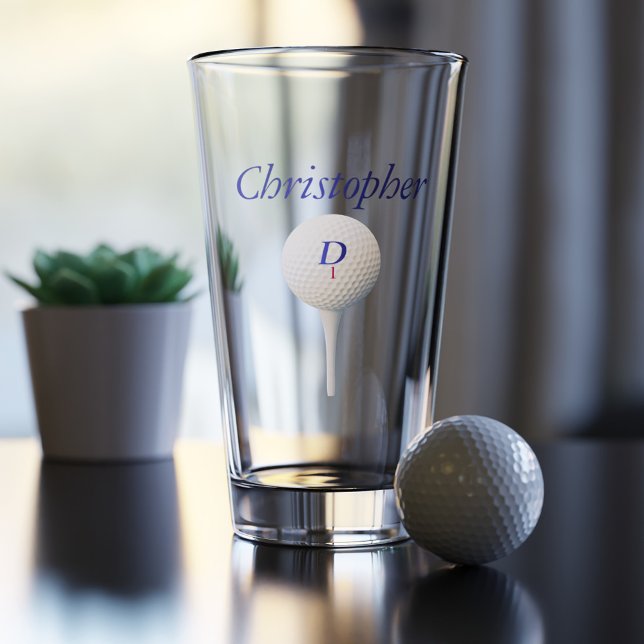 Golf Ball on Tee Personalized Pint Glass (Personalized Pint Glass for the golfer in your life. Add their name)