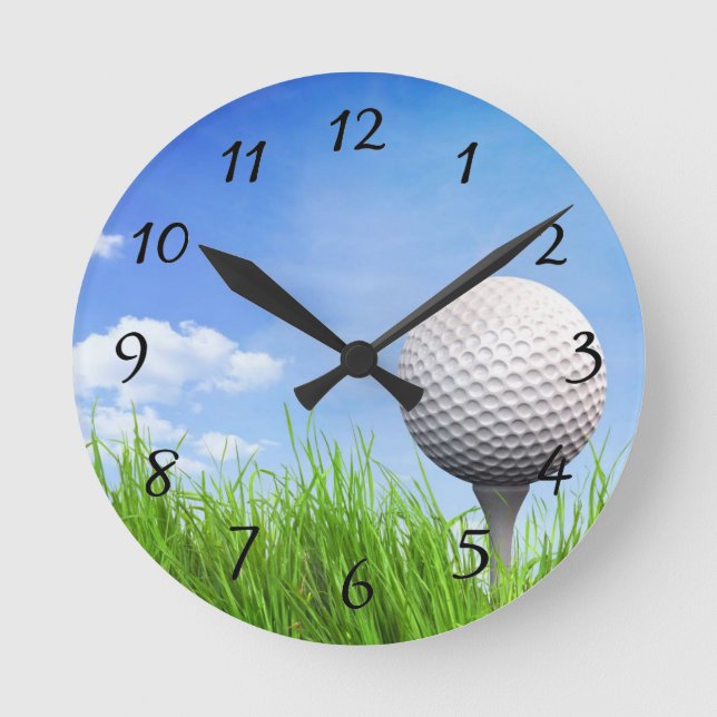 Golf ball on tee round clock (Front)