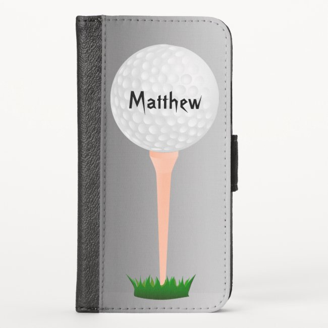 Golf Ball on Tee Silver Gray iPhone X Wallet Case