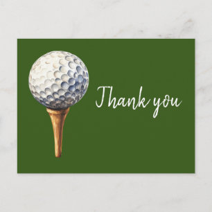 Golf ball on tee Thank you card