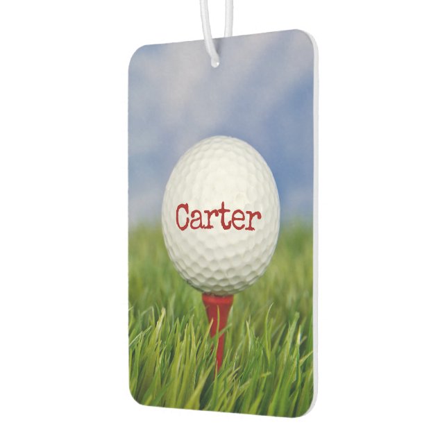 Golf Ball On Tee With Name Air Freshener (Left)