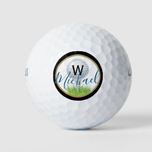 Golf Ball on Tee with Name and Monogram