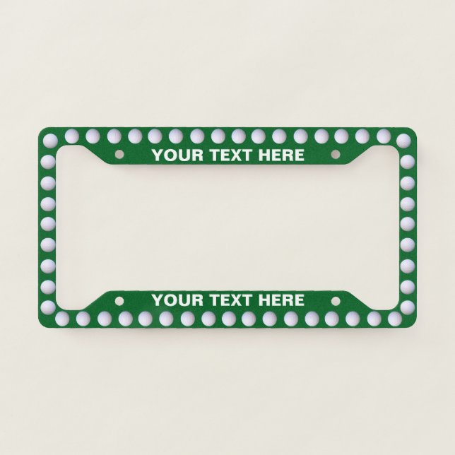 Golf Ball Pattern Green Custom Text License Plate Frame (Front)