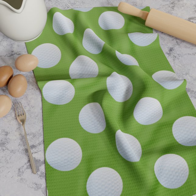 Golf Ball Pattern Green Kitchen Towel (A fun golf ball pattern kitchen towel for your Golfing Dad or Mom)
