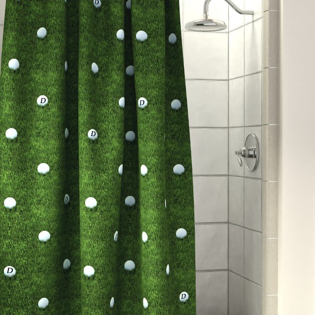 Golf Ball Pattern Monogram Green Shower Curtain (Creator Uploaded)