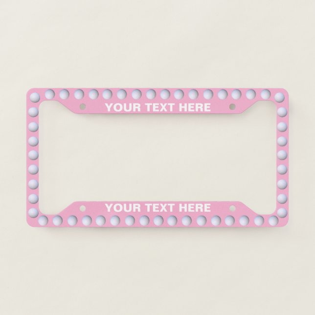 Golf Ball Pattern Pink Custom Text License Plate Frame (Front)