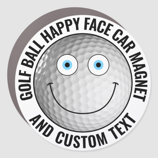Golf Ball Personalized Text Custom Happy Face 7" Car Magnet (Front)
