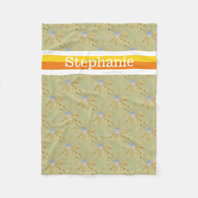 Golf ball  Personalized with name orange & yellow Fleece Blanket (Front)