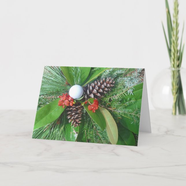 Golf ball pine cones and evergreens Christmas Holiday Card (Front)