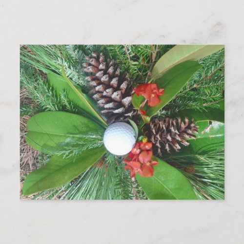 Golf ball pine cones and evergreens Christmas Holiday Postcard