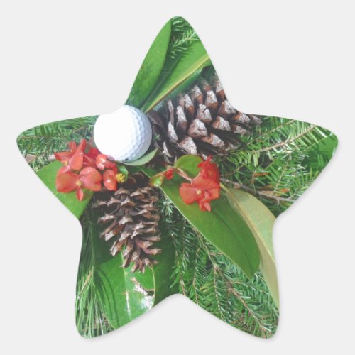 Golf ball pine cones and evergreens Christmas Star Sticker