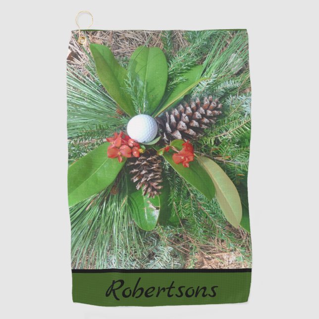 Golf ball pine cones and evergreens Christmas Towel (Front)
