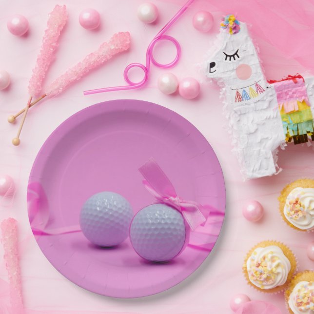 Golf ball pink ribbon baby shower girl / Birthday Paper Plates (Party)