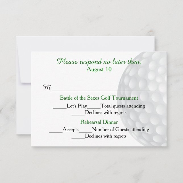 Golf Ball Pre Wedding Festivities RSVP Card (Front)