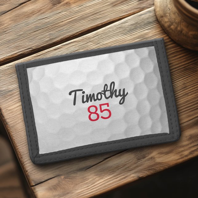 Golf Ball Print with Monogram and Number Trifold Wallet (Custom Monogram Wallet)