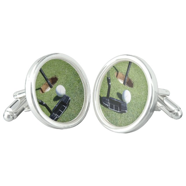Golf Ball Putter And Hole, Cufflinks (Angled)