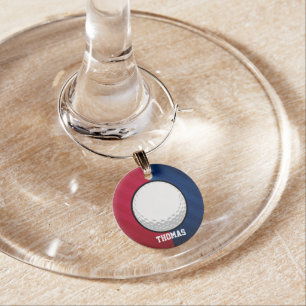 Golf Ball; Red, White, and Blue Wine Glass Charm