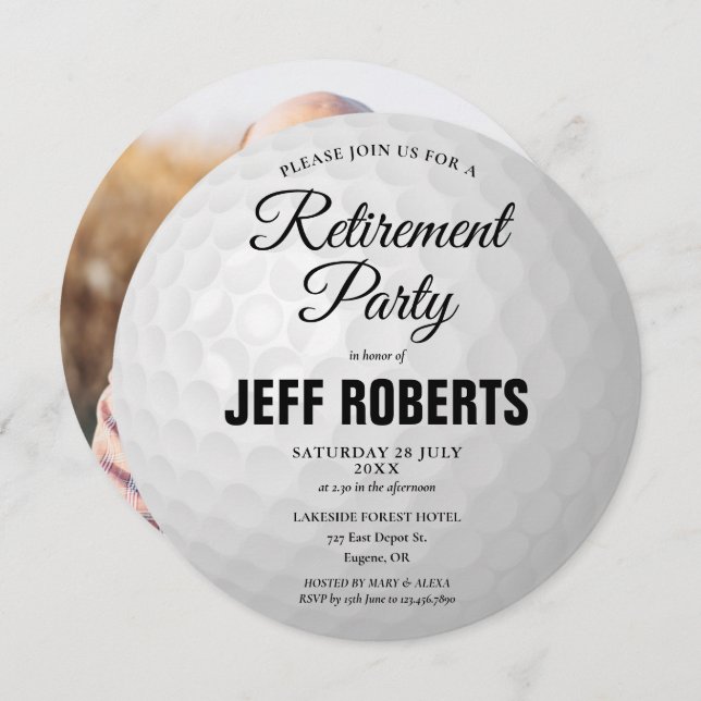 Golf Ball Retirement Party Photo Circular Invitation (Front/Back)