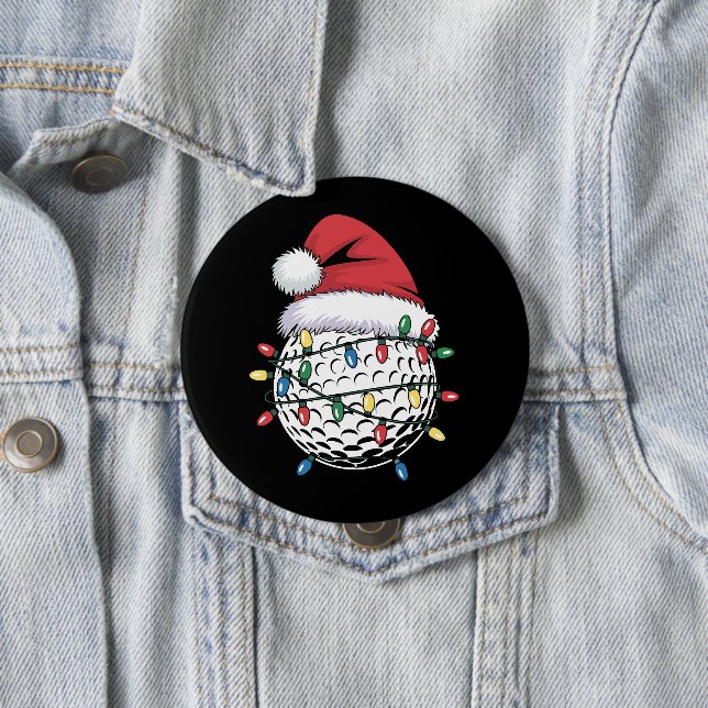 Golf Ball Santa Hat Christmas Golfing Xmas Lights  Button (In Situ)