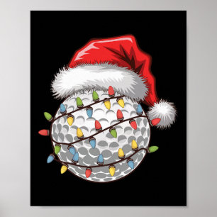 Golf Ball Santa Hat Christmas Tree Lights Golfing  Poster