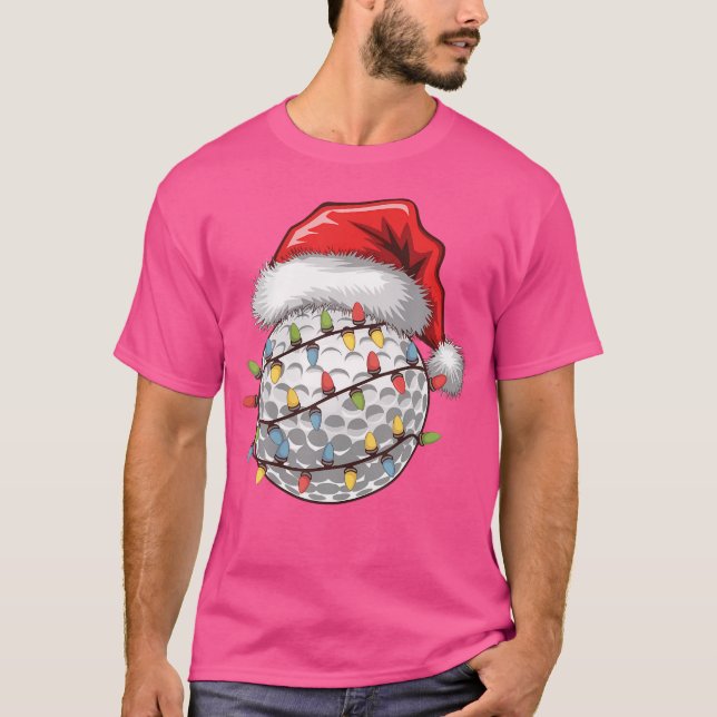 Golf Ball Santa Hat Christmas Tree Lights Golfing  T-Shirt (Front)