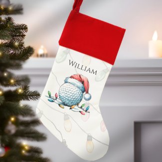 Golf Ball Santa Hat String Lights Personalized