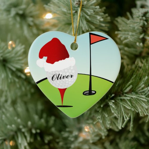Golf Ball Santa's Hat Christmas Ceramic Ornament