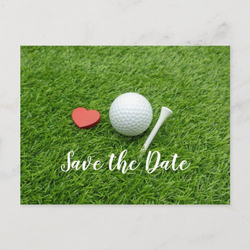 Golf ball  SAVE THE DATE with tee and love Postcard