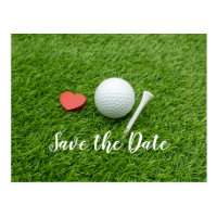 Golf ball SAVE THE DATE with tee and love Postcard