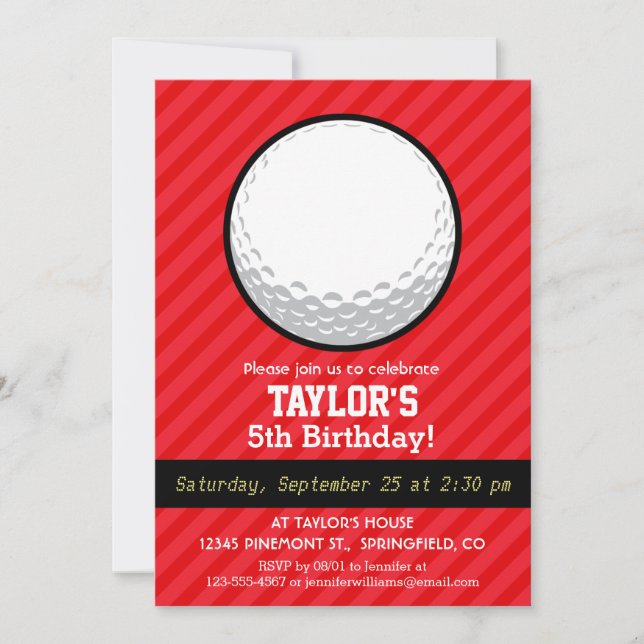 Golf Ball; Scarlet Red Stripes Invitation (Front)