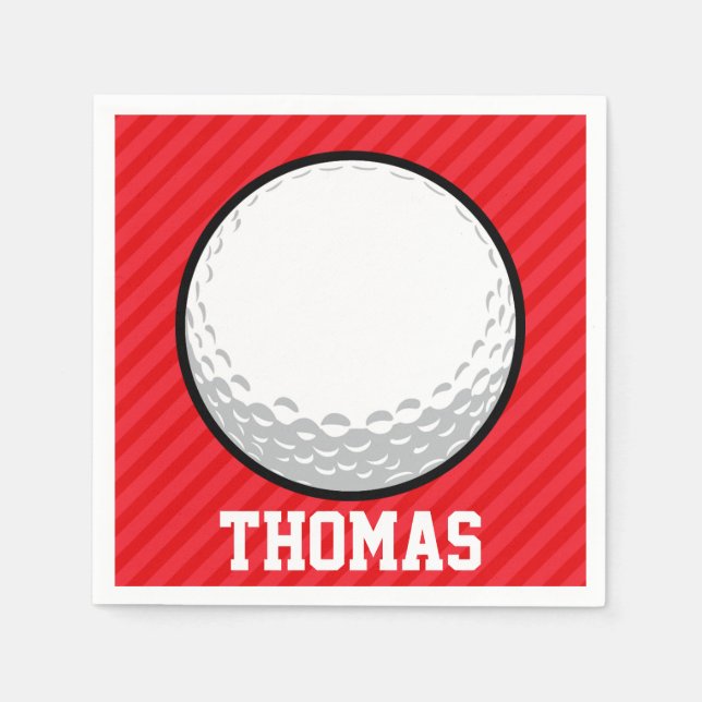 Golf Ball; Scarlet Red Stripes Paper Napkins (Front)